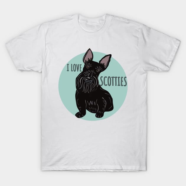 Scottish terrier I love Scotties design T-Shirt by Janpaints